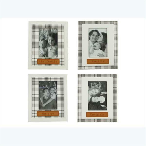 Youngs 4 x 6 in. Wood Plaid Frame with Leather Tag, Assorted Color - 4 Piece 29135